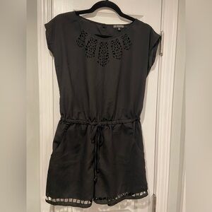 BeBop Size M Black Silky Laser Cutout Cap Sleeve Shorts Romper Elastic Waist